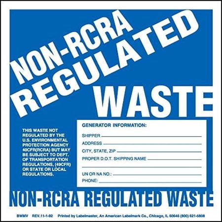 Labelmaster BWM7 Non-RCRA Regulated Waste Label with Generator Info, Stock Paper (Pack of 100)