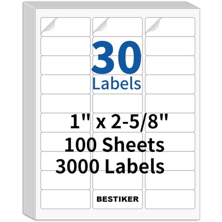 Labels 1”x 2-5/8” Address Labels 30 per Sheet, FBA Barcode Labels Mailing Labels for Inkjet Laser Printers, 3000 Labels Sticker Paper Printable White Template 5160 8160 (100 Sheets)