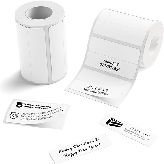 Labels, 2 Rolls Refill Thermal Label for Label Maker B1/B21/B21Pro/B3S/B31/K3, Waterproof, Oil-Proof and Tear-Proof Sticker Labels, 2'' x 0.6''x2(50x15mmx2) White