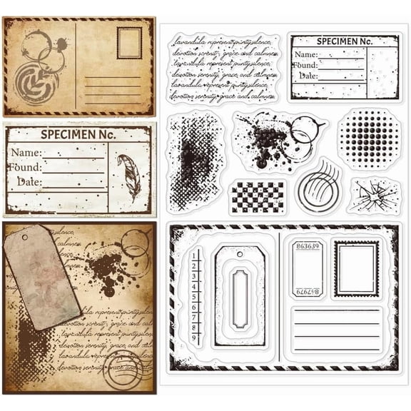 Labels Clear Stamps Labels Background Transparent Stamps Silicone Seals for DIY Scrapbooking Photo Album Decoration 4.3x6.3inch for DIY Mixed Shapes