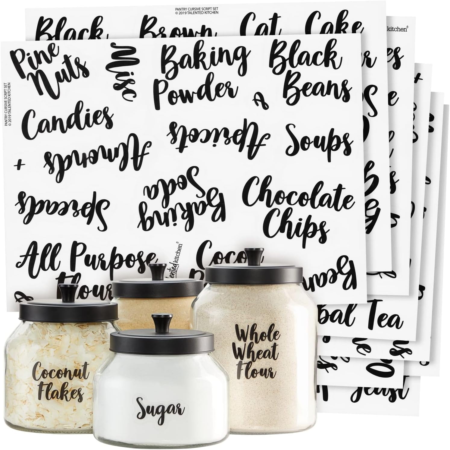 Labels for Food Containers - 135 Count, Preprinted Black Cursive on ...
