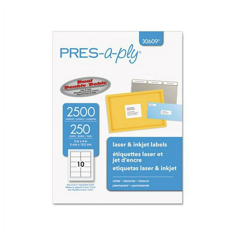Labels, Laser Printers, 2 x 4, White, 10/Sheet, 250 Sheets/Box Labels, Laser Printers, 2 x 4, White, 10/Sheet, 250 Sheets/Box