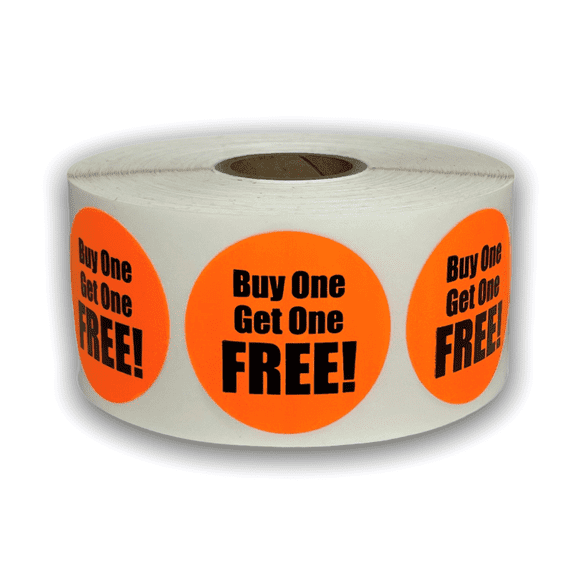 Buy One Get One Free Stickers, 1.5" Round BOGO Sale Labels, Self-Adhesive Peel & Stick Promo Stickers, 1000 Count