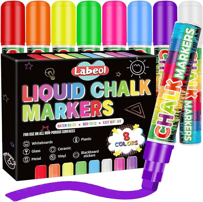 Labeol Chalk Markers, 8 Colors 10mm Jumbo Liquid Chalk Marker, Window