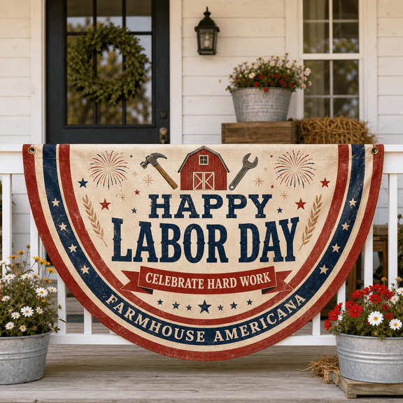 Labor Day American Flag Porch Banner, Farmhouse Patriotic Outdoor Decoration
