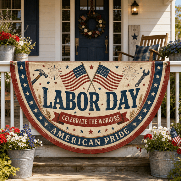 Labor Day American Flag Porch Banner Patriotic Country Yard Decoration