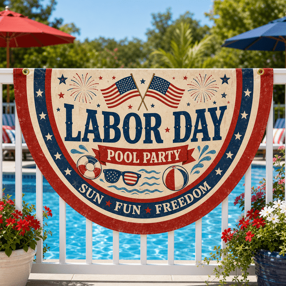Labor Day American Flag Porch Banner for Pool Party Patio & Backyard Decor