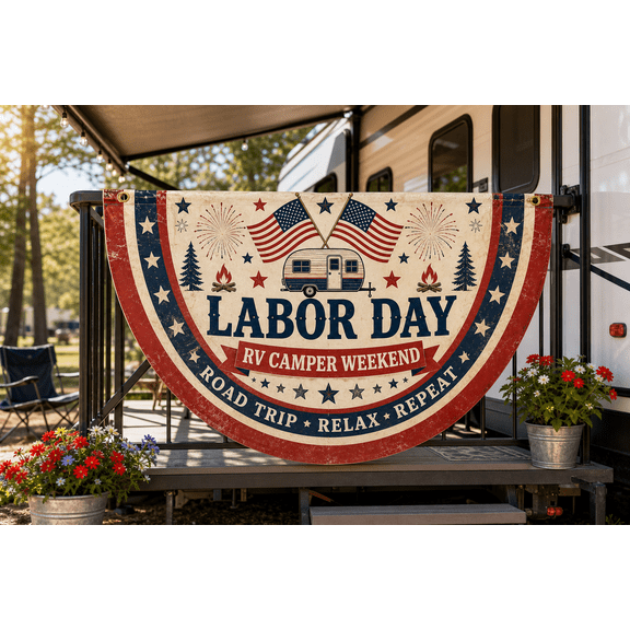 Labor Day American Flag Porch Banner for RV Camper Weekend Camping Decor