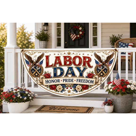 Labor Day Banner America 250 Flag Patriotic Porch Flag for Front Yard Fence