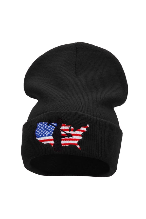 Labor Day Embroidered 12 Inch Long Knitted Beanie - Black OSFM