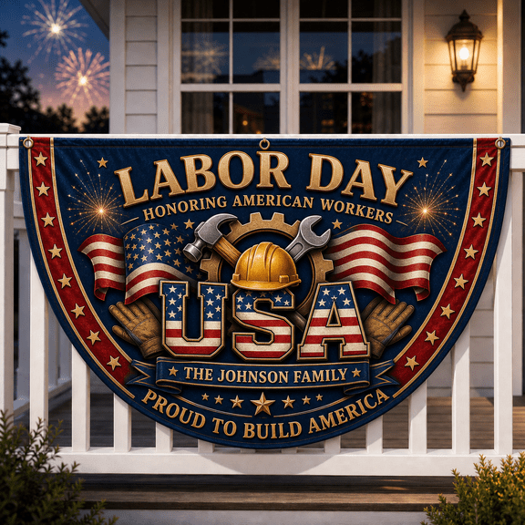 Labor Day Flag Personalized Patriotic Banner for American Worker Family Celebrations