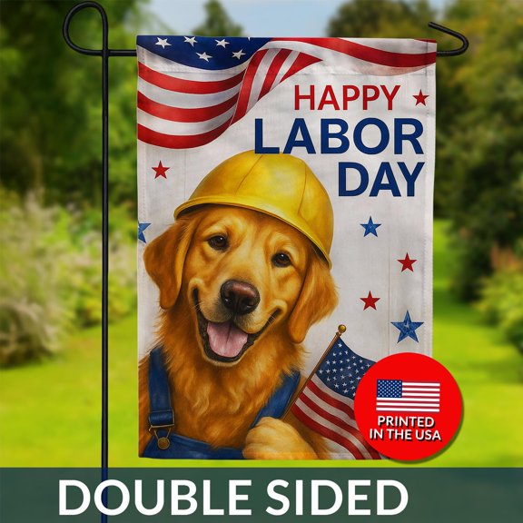 Labor Day Golden Retriever Flag Patriotic Worker Dog Double Sided