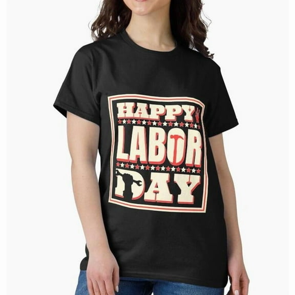 Labor Day Graphic Tee T-Shirt Cotton Top Happy Labor Day Design Tool Icons Casual Short Sleeve Crew Neck Black S-5XL