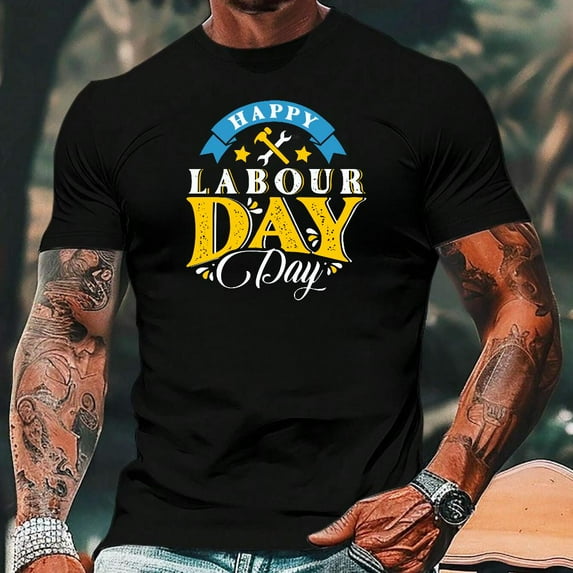 Labor Day Graphic Tee T-Shirt Happy Labour Cotton Top Tool Fashion Casual Short Sleeve Crew Neck Black S-5XL