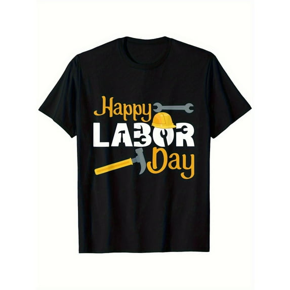 Labor Day Hard Hat Tee Happy Graphic T Shirt Tops Fashion Casual Work Celebration Shirt Black S-5XL