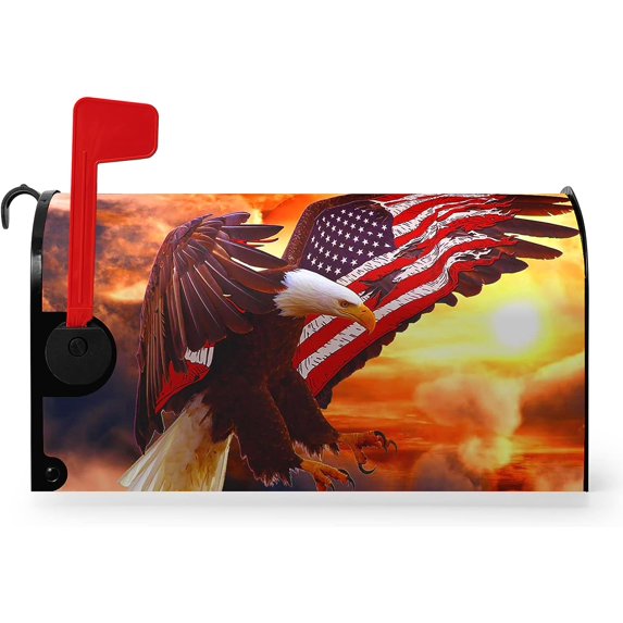 Labor Day Mailbox Cover America Bald Eagle Flag Printing Mailbox Wrap Waterproof Magnetic Letterbox Covers Decorating Durable Mail Box Covers Outdoor Decor Standard Size 21x18 Inch
