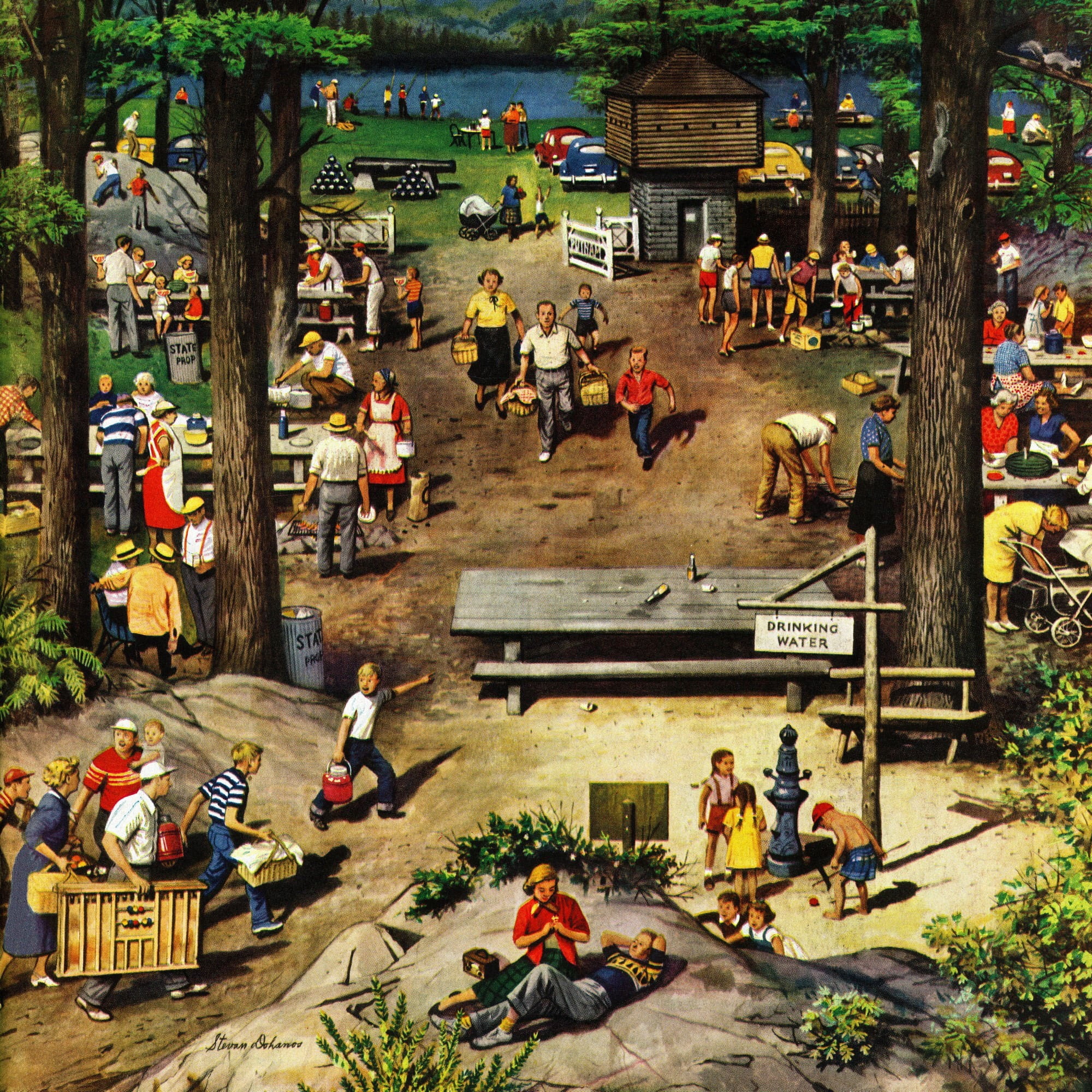"Labor Day Picnic" Painting Print on Wrapped Canvas