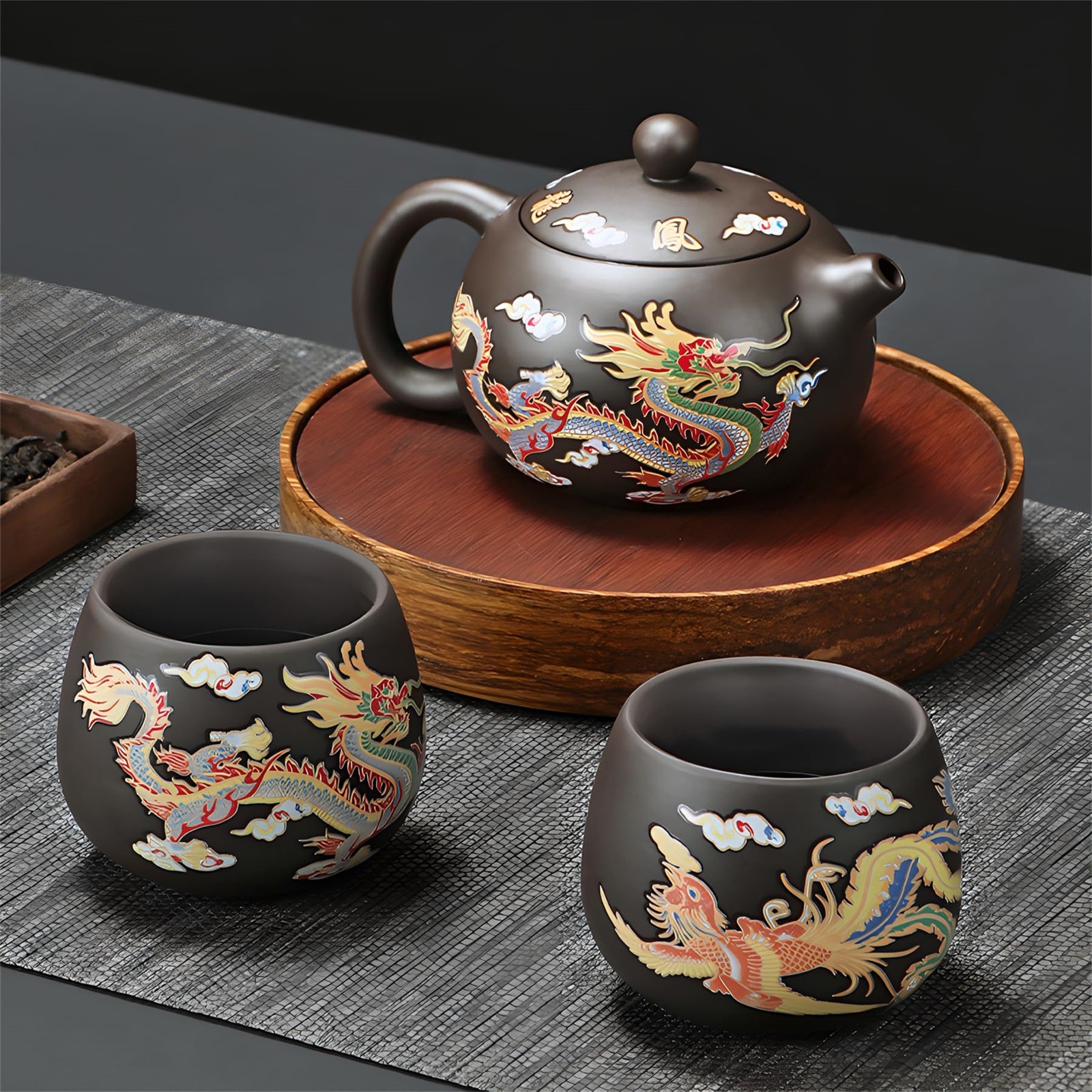 Labor Day Sale Home GardenGlass Bottle Hand Made Dragon And Phoen Ix Color Changing Purple Clay Teapot Zisha Tea Set Kettle Kun GFu Tea Pot Tea Lover s Gift with 2 Teacups by BnGAJN