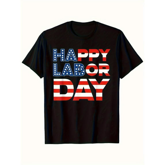 Labor Day T-Shirt Graphic Tee Patriotic Top Flag Design Cotton Short Sleeve Casual Shirt Black S-5XL