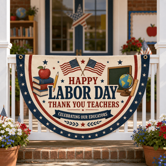 Labor Day Teacher Semi Circle Flag Banner, Patriotic Educator Appreciation Decor