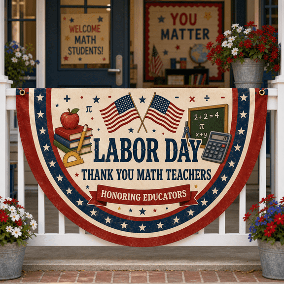 Labor Day Teacher Semi Circle Flag Banner for Math Teachers, Patriotic School Decor