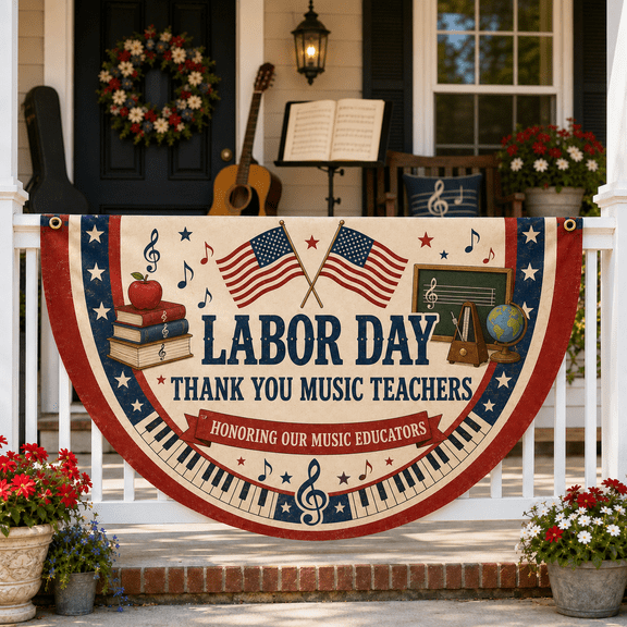 Labor Day Teacher Semi Circle Flag Banner for Music Teachers & Educators