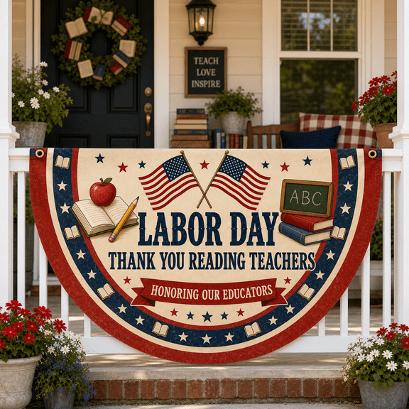 Labor Day Teacher Semi Circle Flag Banner for Reading Teachers & Educators