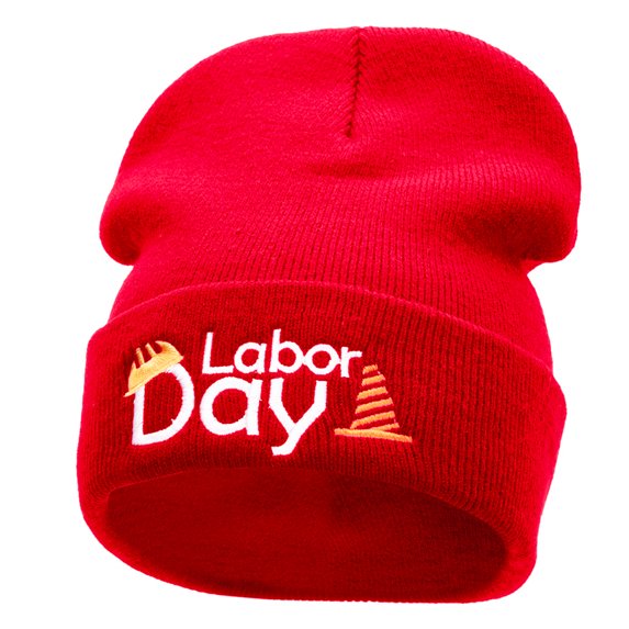 Labor Day Workers Embroidered 12 Inch Long Knitted Beanie - Red OSFM