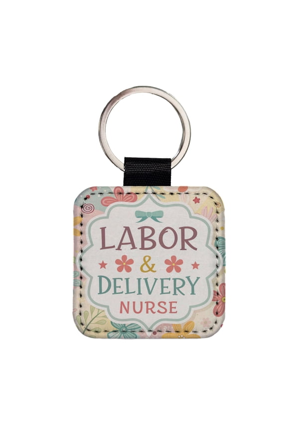 Labor & Delivery Nurse Appreciation Coquette Bows Flowers Faux Leather Square Keychain