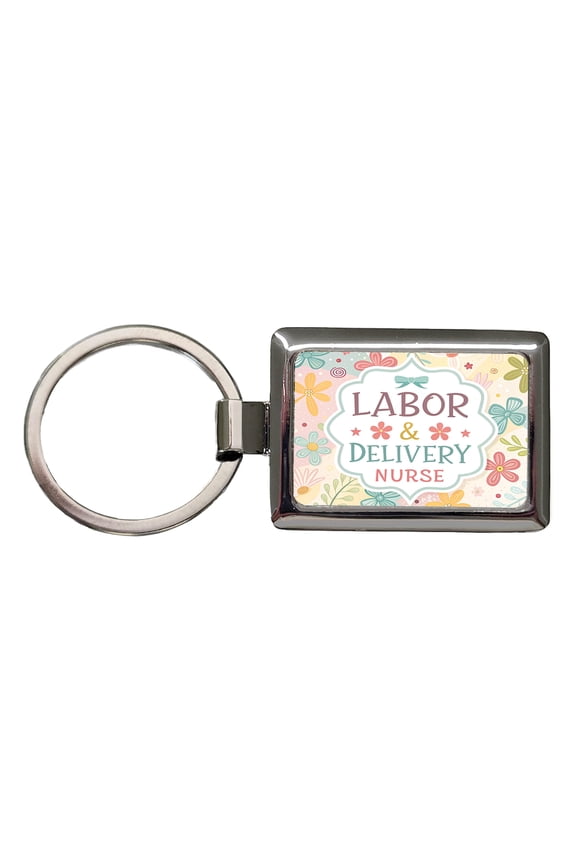 Labor & Delivery Nurse Appreciation Coquette Bows Flowers Metal Rectangle Keychain