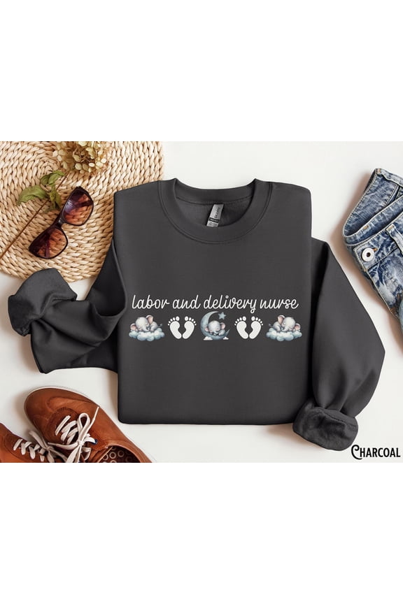 Labor And Delivery Nurse, Crewneck Sweatshirt, L And D, L&D, Crew, Nurse Life, Ob, Rn, Baby, Elephant, Maternity, Nursing, Graduation, SWEATSHIRT All Size S-5XL