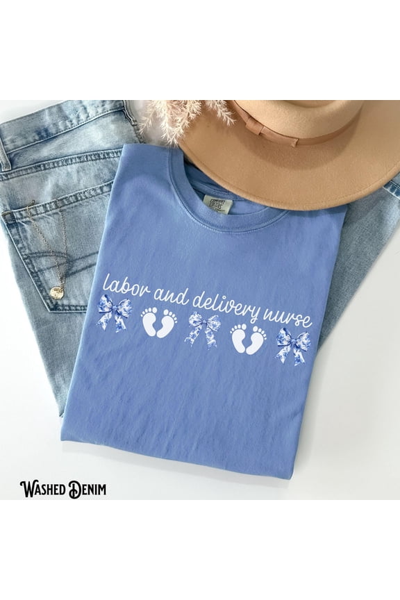 Labor Delivery Nurse D D Ob Labor Delivery Rn Blue Bows T-Shirt All Size S-3XL