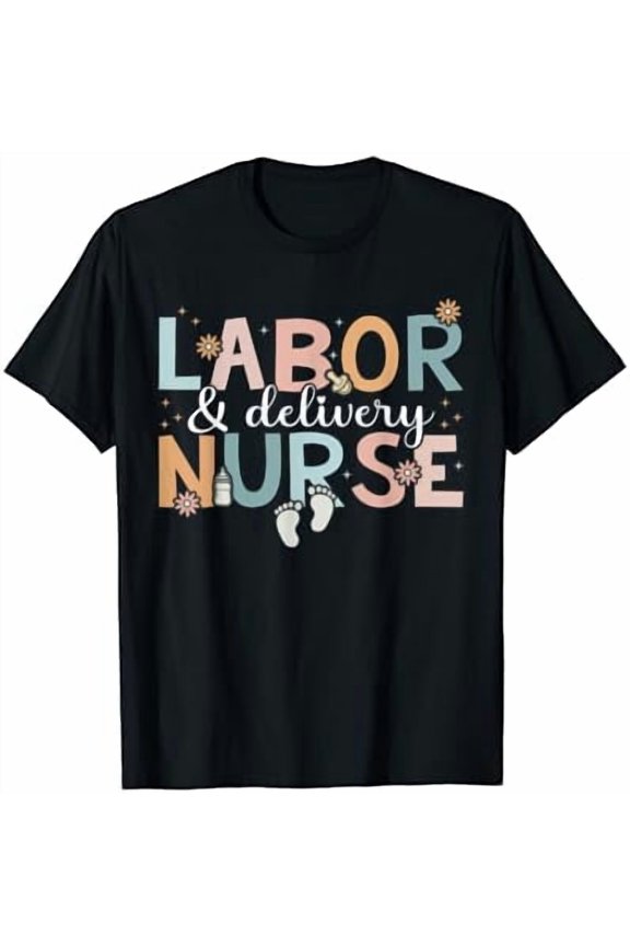 Labor & Delivery Nurse Leopard Rainbow Nursing Nurse Week T-Shirt Size S-5XL