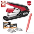 thumbnail image 1 of Effortless Heavy Duty Desktop Stapler, 40 Sheet Capacity, 1-Finger Press Stapling, Ergonomic & Easy to Load, Includes 2000 Staples and Magnetic Staple Remover, Red, 1 of 9