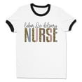 thumbnail image 1 of Labor and Delivery Nurse Leopard Print Ringer Tee Shirt Unisex 2X-Large White/Black, 1 of 5