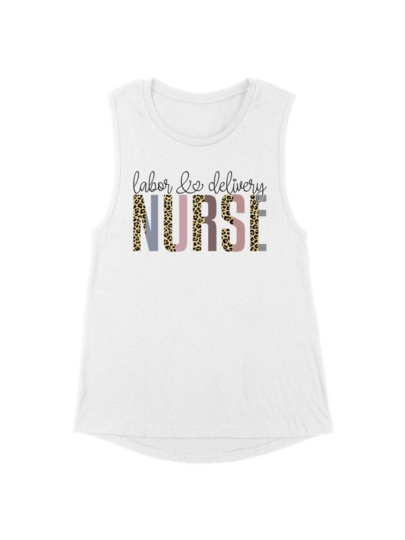 Labor and Delivery Nurse Leopard Print Women's Muscle Tank Medium White