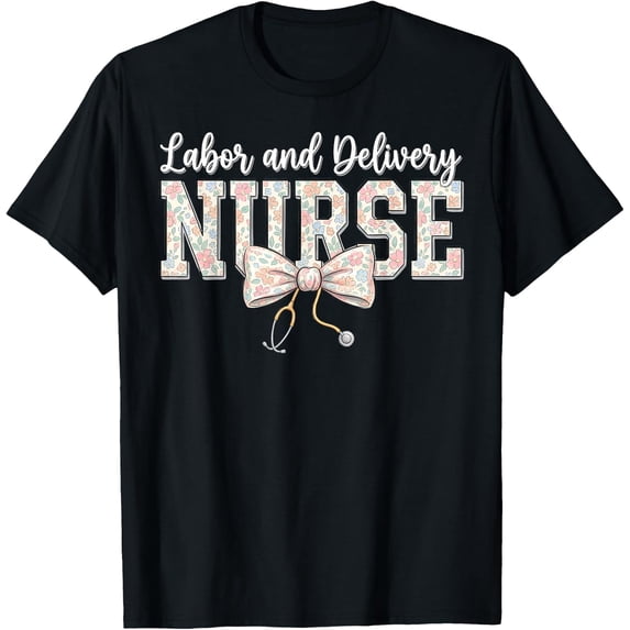 Labor and Delivery Nurse, Stethoscope, Coquette Bow, Nursing Theme, Short Sleeve T-Shirt