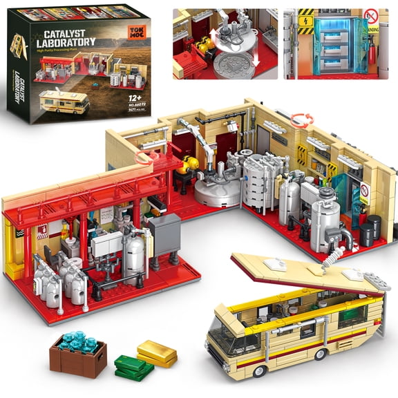 Laboratory Building Blocks Set for Adults, 1471PCS Modular Industrial Chemistry Lab & Camper Van Building Block, Mysterious Cold Storage with LED Light, Gift for Adult Collectors & Teens