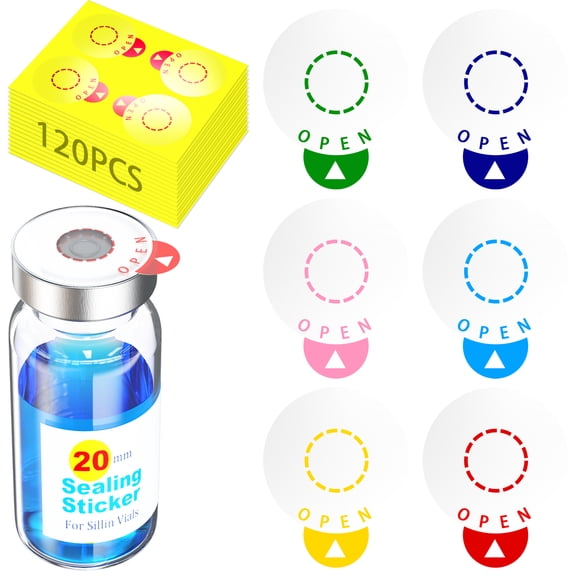 Laboratory Circle Sealing Sticker Self-adhesive Sealing Labels, 6 Colors Circular Leak-Proof Sticker for 20mm Aluminium Plastic Caps,120pcs