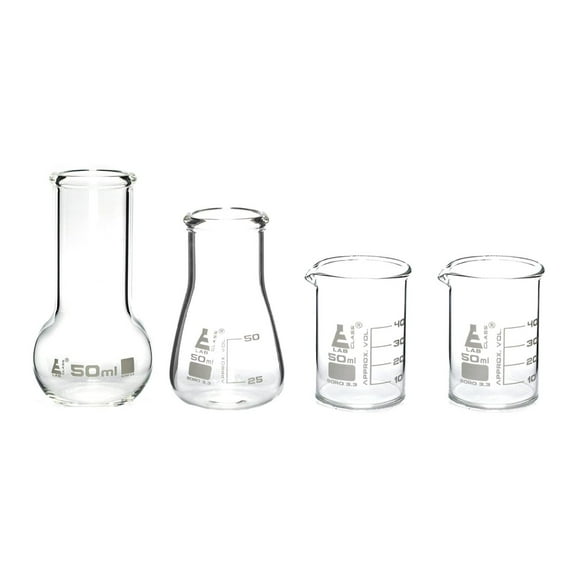 Laboratory Flask and Beaker Shot Glasses - Set of 4 Premium Borosilicate 3.3 Labware - Series