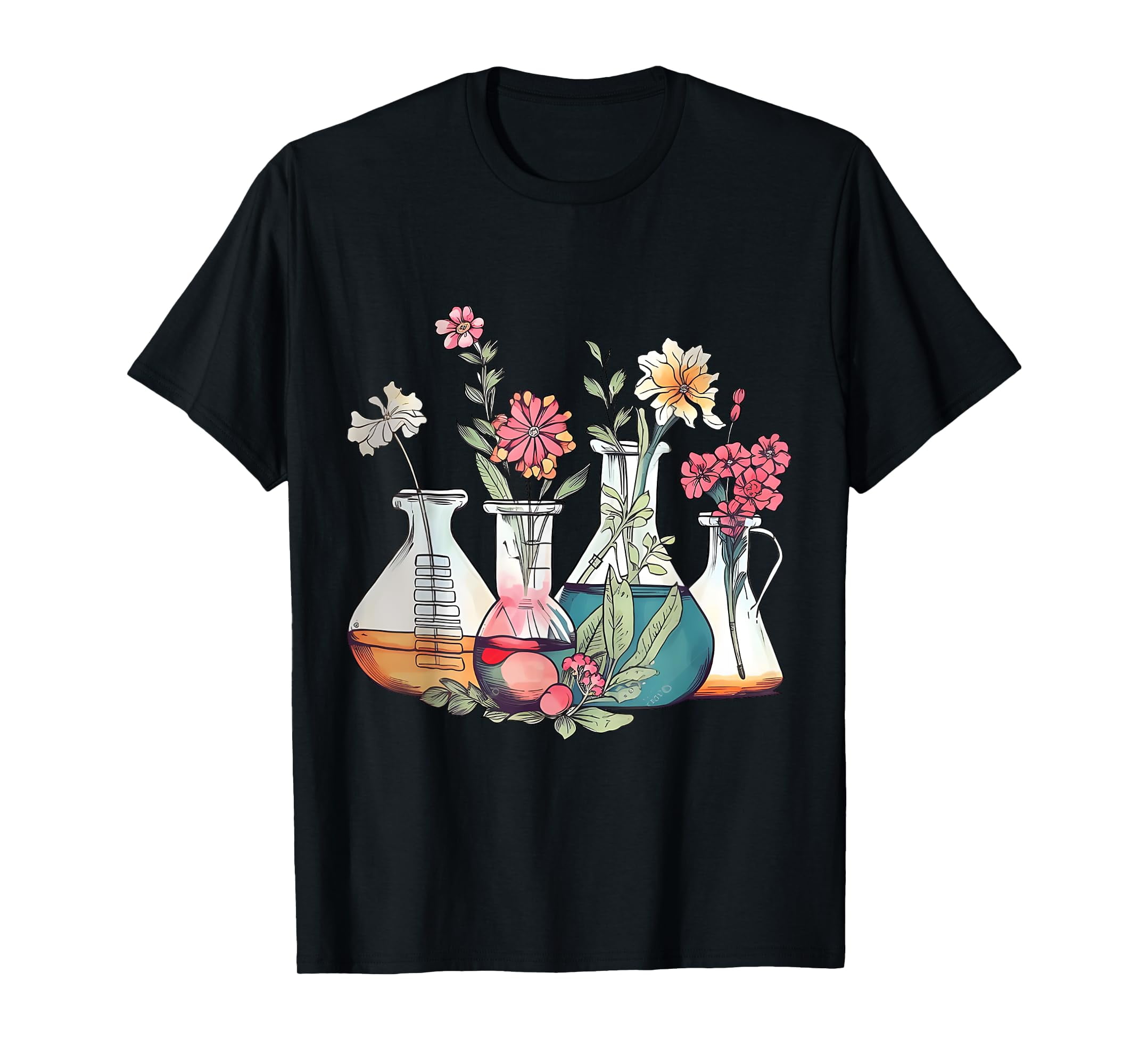Laboratory Floral Beakers Chemistry Lab Scientist TShirt