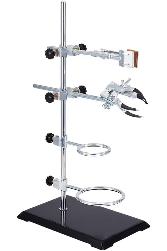 Laboratory Grade Stand Support Set Lab Stand and Clamp Set with 2 Retort Rings Flask Clamp Burette Clamp 16" Rod 8.3"x5.4" Base for Labware Scientific Glassware 1 pc