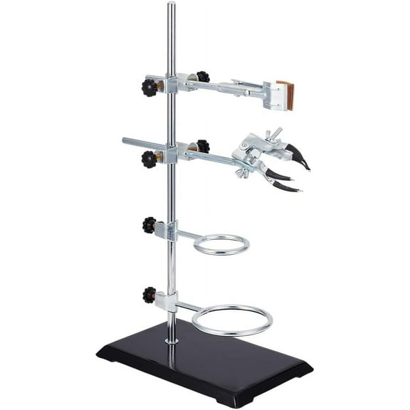 Laboratory Grade Stand Support Set Lab Stand and Clamp Set with 2 Retort Rings Flask Clamp Burette Clamp 16" Rod 8.3"x5.4" Base for Labware Scientific Glassware for DIY