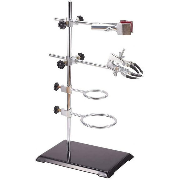 Laboratory Grade Stand Support Set Lab Stand and Clamp Set with 2 Retort Rings Flask Clamp Burette Clamp 16" Rod 8.3"x5.4" Base