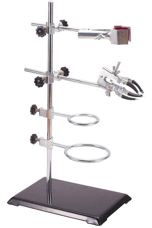 Laboratory Grade Stand Support Set Lab Stand and Clamp Set with 2 Retort Rings Flask Clamp Burette Clamp 16" Rod 8.3"x5.4" Base