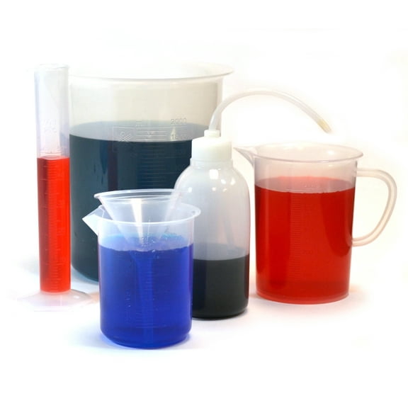 Laboratory Plastic Bath Kit for Future Scientists - Measure, Squirt, and Pour (Beakers, Wash Bottle, Cylinder, Funnel)