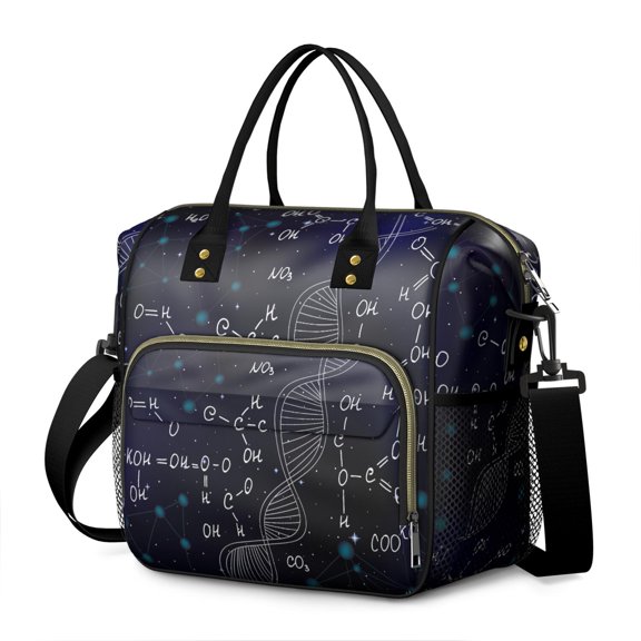 Laboratory Science Design Large Insulated Lunch Bag – Leakproof Dual Compartment Cooler Tote Adjustable Strap Multi pocket Organizer for Work and Study