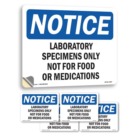 Laboratory Specimens Only Not For Food Or OSHA Notice Vinyl Decal Label 5 Inch x 3.5 Inch - 5 Pack