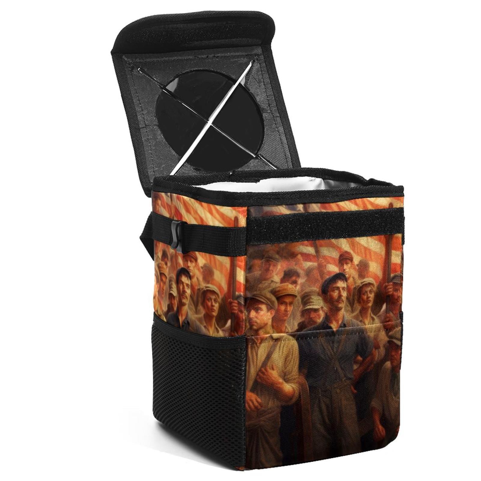 Labour Day Foldable Car Garbage Can with Lid, Leakproof Mini Trash Can