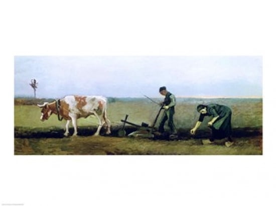 Labourer and Peasant Planting Potatoes 1884 Canvas Art - Vincent Van Gogh (36 x 24)